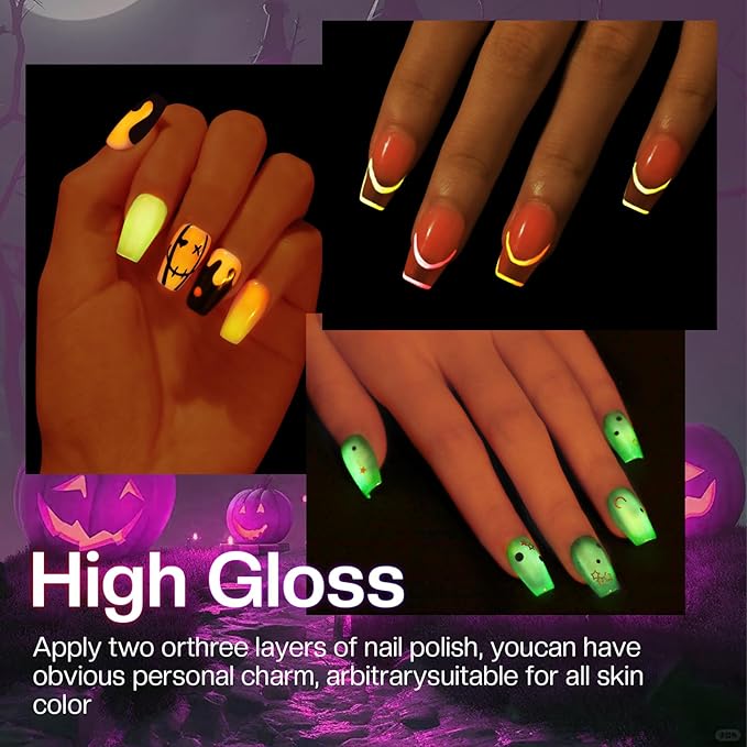 Morovan Neon Nail Polish Set: Glow in The Dark Fingernail Polish Kit Air Quick Dry Regular Nail Polish Pack for Halloween Christmas Winter Nail Art Gift Holiday Party