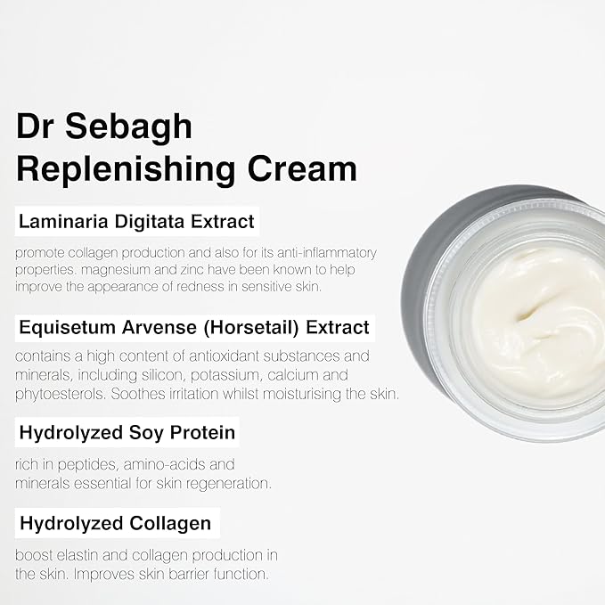 Dr Sebagh Replenishing Cream (1.7 fl oz) - Repairing & Hydrating Moisturizer - Facial Moisturizer for Dry Skin - Vitamin E, Retinol & Collagen Cream for Face - Soothes & Restores Radiance