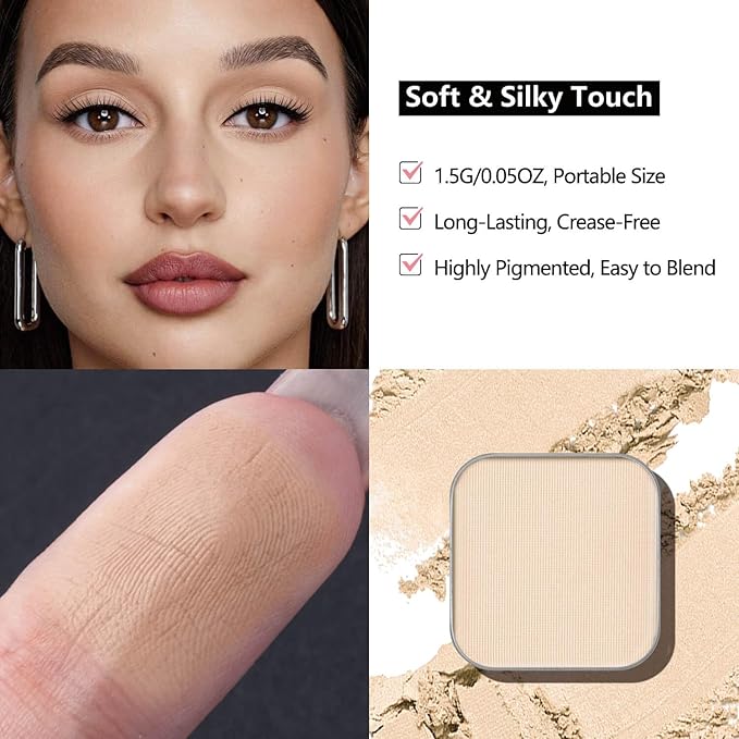 3-Color Magnetic Single Eyeshadow Set – Ivory, Champagne & Cool Brown, Matte & Shimmer, Highly Pigmented, Long-Lasting, Refill Pans, No Case, for Custom Magnetic Palettes