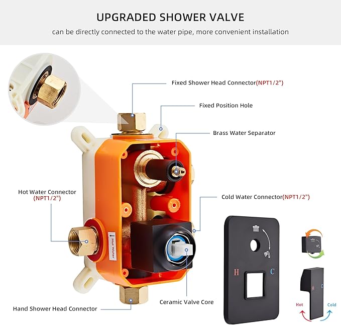LCEVCGK Shower Faucet Set, Matte Black Rainfall Shower System Complete Wall Mounted for Bathroom with 10 Inch Square Shower Head and Handheld Shower Head Rain Mixer Combo Set