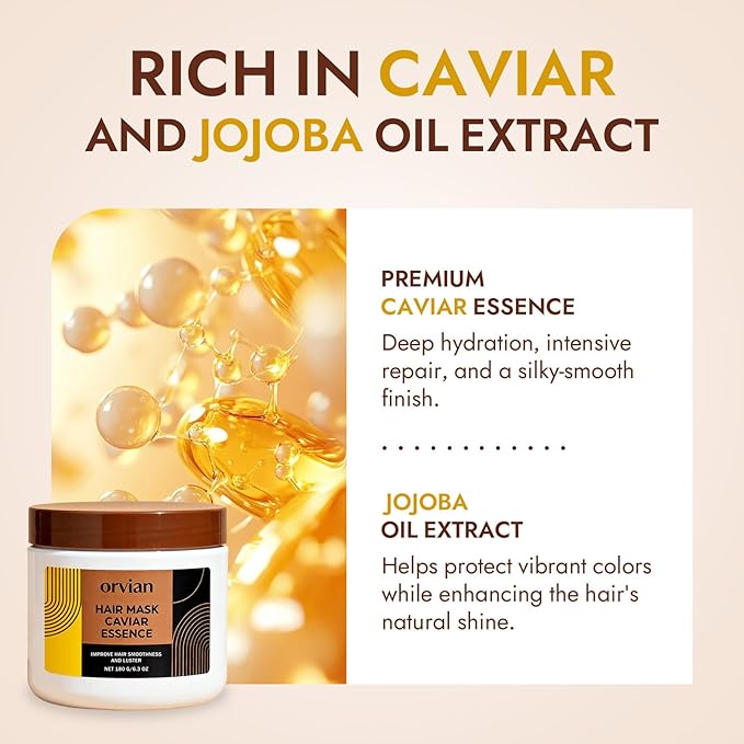 Orvian Caviar Hair Mask - Deep Repair & Replenishing Moisture Masque for Dry, Coarse, Damaged Hair
