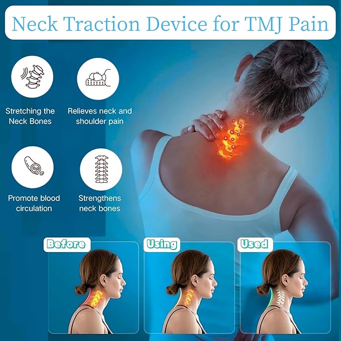 Cervical Traction Device, Neck Stretcher Cervical Traction for Muscle Relax, Neck Hump Corrector for TMJ Pain Relief, Shoulder Relaxer, Spine Corrector (Blue)