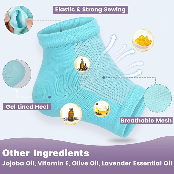 5 Pairs Moisturizing Socks (2 Silicone Socks & 3 Heel Socks) for Dry Cracked Feet, Spa Gel Socks Foot Care After Pedicure, Toeless Socks to Soften and Hydrate Feet Heels