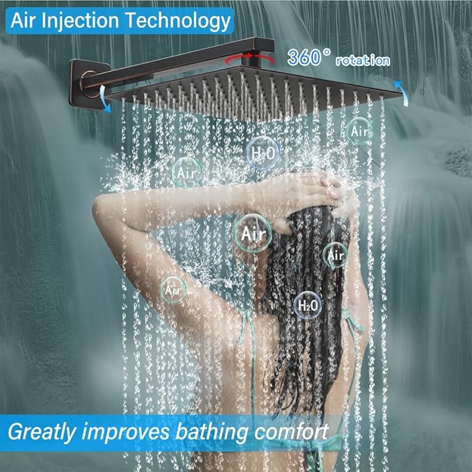 YCAIKOI Shower Faucet Set Complete, Wall Mount Shower System for Bathroom 12 Inch High-Pressure Rainfall Shower with Handheld, Rough-in Valve Body and Trim Kit, Oil Rubbed Bronze