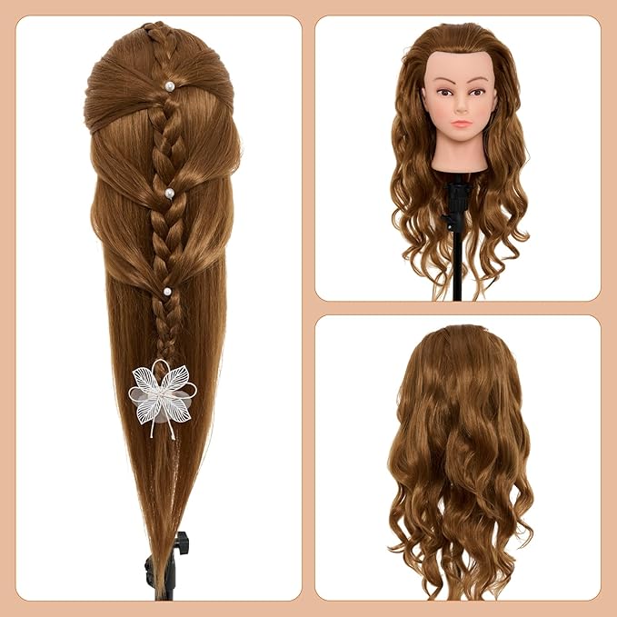 28Inch Mannequin Head with 80% Real Human Hair - Doll Head for Hair Styling Braiding Curling,Cosmetology Mannequin Head with hair with Table Clamp Hair Styling Set (Blonde)