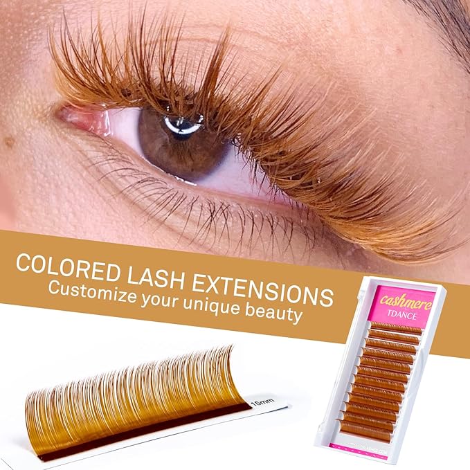TDANCE Light Brown Lash Extensions Colored Lash Extensions Classic Lash Extension 0.07mm C/D Curl Premium Eyelash Extensions Salon Use (Light Brown,C-0.07,8-15mm)