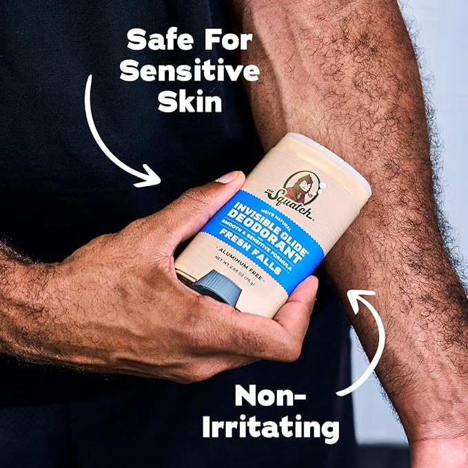 Dr. Squatch Invisible Glide Natural Men’s Deodorant – Smooth Glide, No Stains – Aluminum Free Deodorant Men – Safe for Sensitive Skin – Fresh Falls + Wood Barrel Bourbon – 2.65oz (2-Pack)