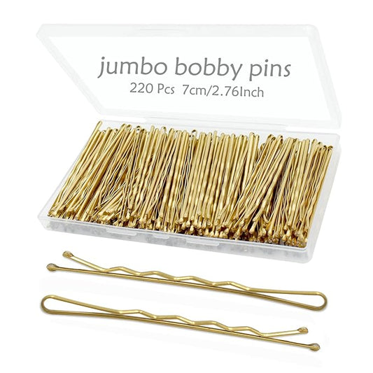 YINGFENG 220pcs Large Gold Bobby Pins for Women, 2.76 Inch Jumbo Hair Pins, Long Hair Clips Bulk with Box, Reusable Non Slip Hairpins Kit, Big Hair clips Great for Thick Hair