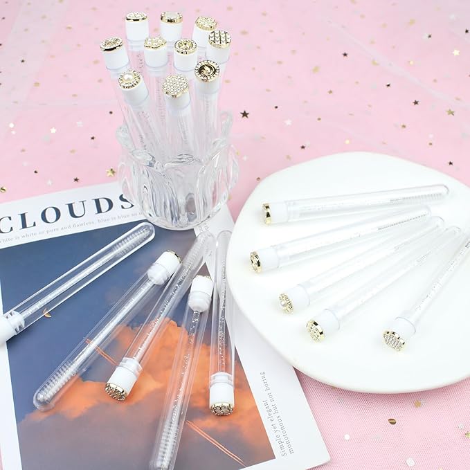 20pcs Mascara Wands Tube Reusable Lash Brush Golden Metal Tube Eyelash Brush Tubes Spoolies Lash Extension Brushes Applicators Makeup Tools (Golden Metal-MIX)
