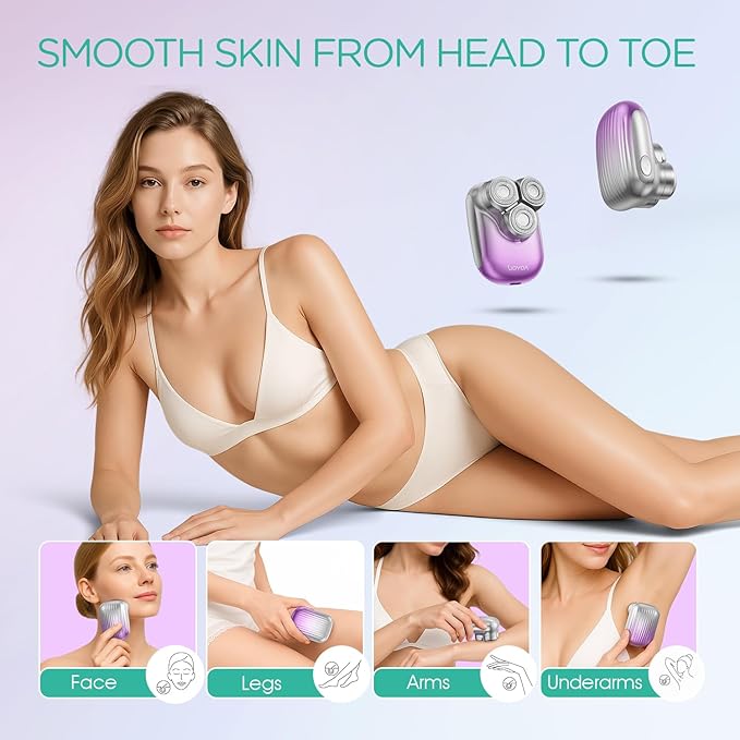 VOYOR Electric Razors for Women 3D Floating Blade Shaver for Women, Electric Shaver for Legs Bikini and Body Facial Hair Remover Women's Shavers Waterproof Women's Grooming ES310 (Purple)