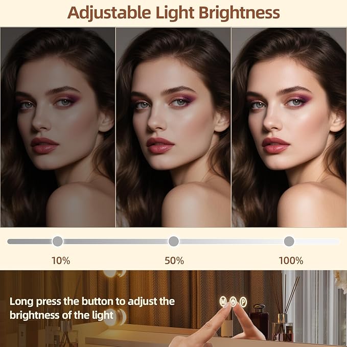 Vanity Mirror with Lights, Makeup Mirror with USB/Type-C Charging, Large Hollywood Mirrors w/ 18 LED Bulbs & 5X Magnifier, LED Mirrors for Bedroom Tabletop & Wall Mounted