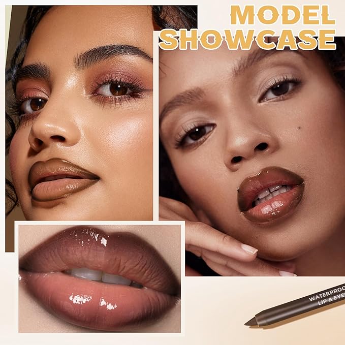2 Colors Nourishing Lip Gloss Hydration Non-Sticky Plumping Lip Kit for Women, Natural Nude Tinted Lip Glow Oil Moisturizing Lightweight Long Wear Shiny Liquid Lipstick with Lip Liner Combo