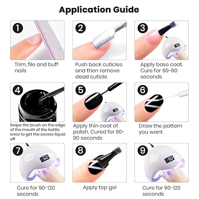 RARJSM Nail Art Gel,Liner Gel Polish,Black White Nail Design Polish Painted GelNailPolish Set 2Pcs Soak off Curing Requires 8ml Build in Thin Brush for Home Salon Diy Nails French Manicure Painting