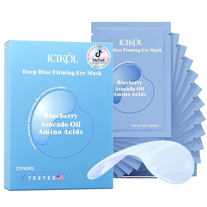 ICIKOL Under Eye Mask Reduce Dark Circles, Puffy Eyes, Undereye Bags, Wrinkles, Collagen Under Eye Patches, White Elephant Gifts for Adults, Vegan - Self Care(12 Pairs, Blueberry)