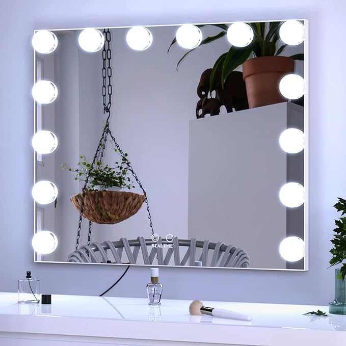 BEAUTME Vanity Mirror with Lights, Hollywood Makeup Mirror with 14pcs Dimmer Bulbs, Smart Touch Control,Tabletop/Wall Mounted for Bedroom, Bathroom, Dressing romm, White 20 x 23.6 Inch