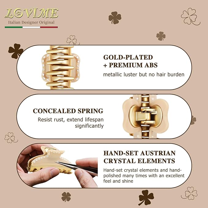 Premium Claw Clips for Women, 3 Inch Medium Hair Clips for Thick Thin Hair, Gold Hair Accessories, Strong Hold Non-Slip French Hair Clip for Teen Girls, Valentine's Day Gift for Her, Beige