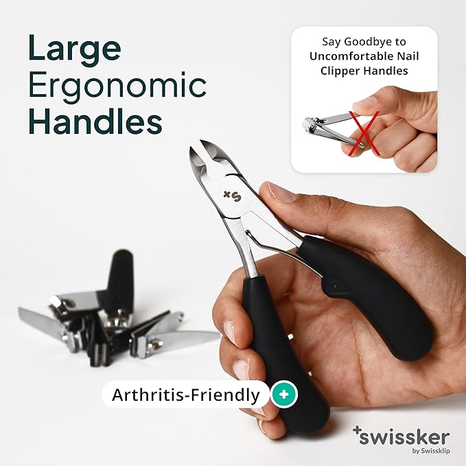 Swissker by Swissklip Heavy Duty Toenail Clippers for Men and Women – Professional Ergonomic Large Toe Nail Cutter & Trimmer for Thick Nails Seniors, Long Handle Toe Nail Clipper – 3 Pack