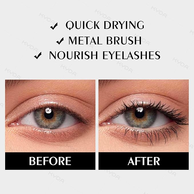 KYDA Black Iron Wand Curling Mascara, Lasting 3D Curling Eyelashes, Washable Metal Wand Mascara, Waterproof Smudge-proof, Natural Thick Clear Lashes-looking