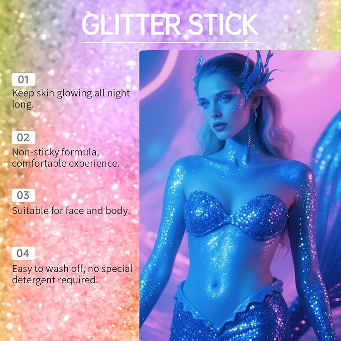 Face and Body Glitter Stick,Holographic Sparkling Neon Outfit Singer Concert Music Rave Festival Party Accessories Glitter Gel. (Silver)