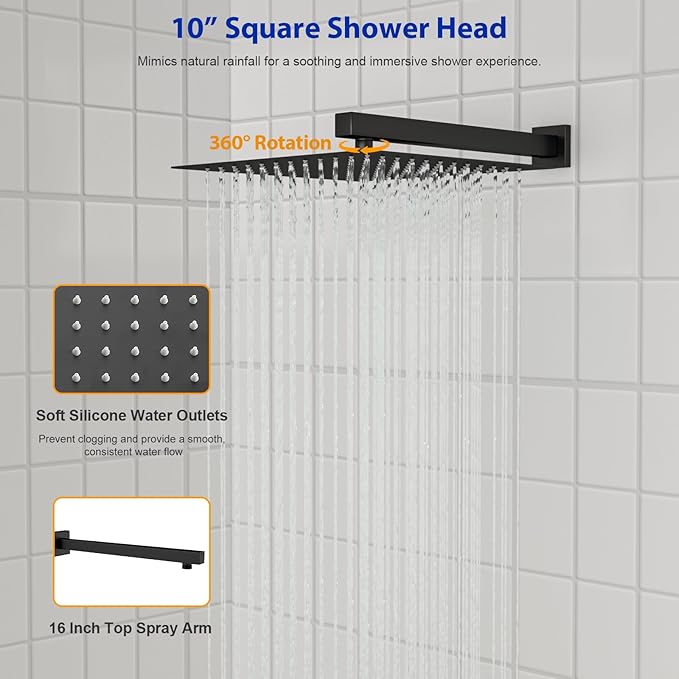 Dcolora 10 In. Rainfall Shower System with Handheld, Matte Black Shower Faucet Set for Bathroom, Brass Valve, 304 Stainless Steel, Anti-Scald cUPC Certified (Matte Black, 10 Inch)