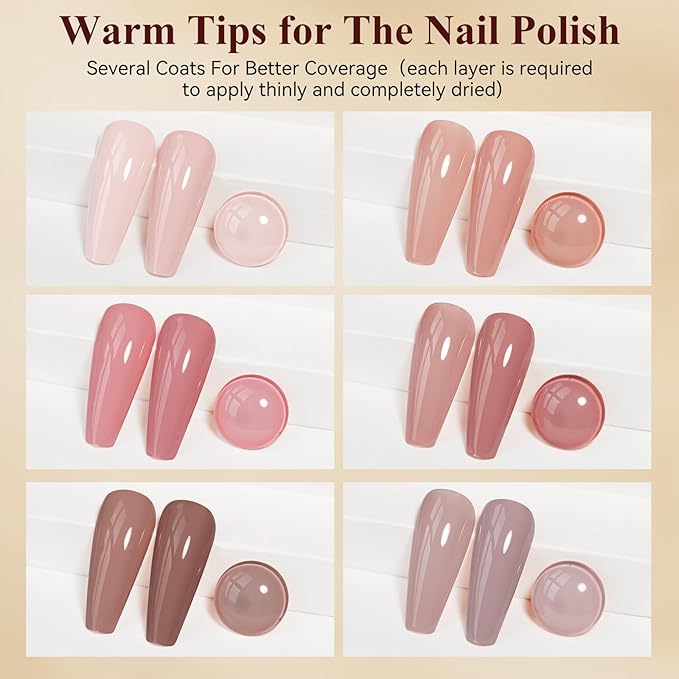 Quick Dry Nail Polish Set 6 Colors Vegan Nail Lacquer Pink Nude Dark Brown Air Dry Glitter Fingernail Polish Neutral Color Non Gel DIY Salon Valentine's Day Gift for Women
