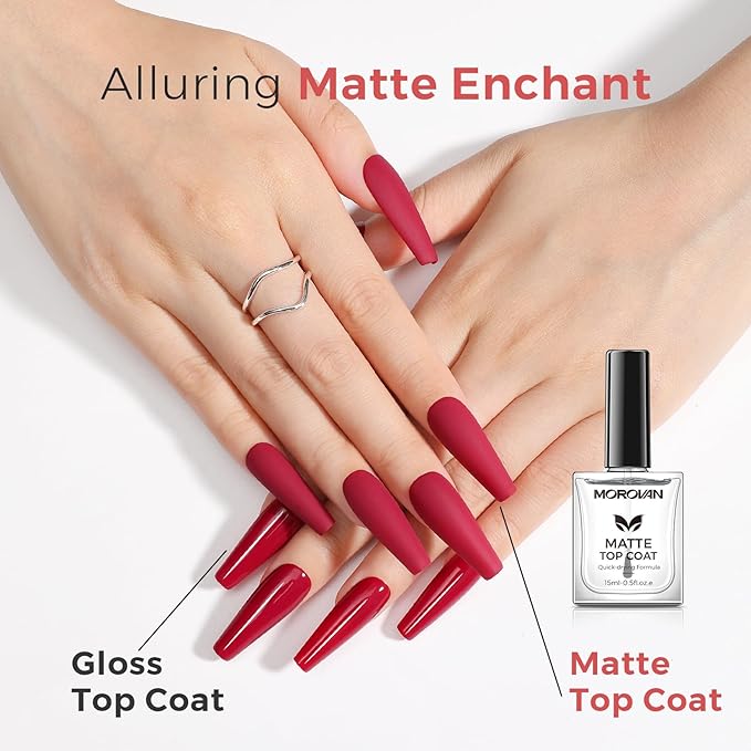 Morovan Matte Top Coat Nail Polish: Quick Dry No Chip Top Coat Long Lasting Air Dry Nail Polish Matt Effect Manicure Salon Quality 0.5 Fl Oz