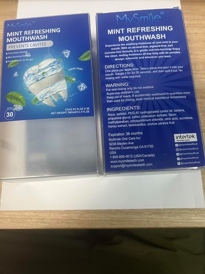 MySmile Mouthwash Alcohol Free, Mouth Wash for Adults, Travel Mouthwash Helps Kill 99% of Bad Breath Germs, Prevents Cavities, Fluoride Free, Fresh Mint