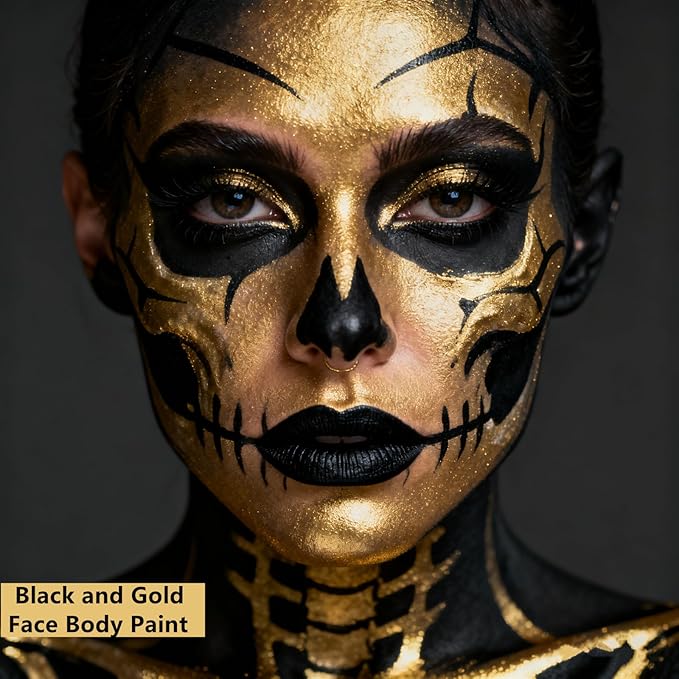 Go Ho Metallic Gold Face Body Paint Washable(2.37oz/pc),Water Based Cream Gold Face Paint,Body Paint for SFX Cosplay Costumes Festivals Halloween Makeup