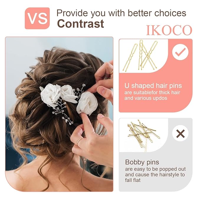 U Shaped Hair Pins, IKOCO 2.4inch Bun Hair Pins for Women with Storage Box, Golden