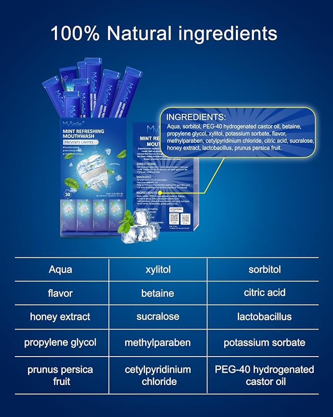 MySmile Mouthwash Alcohol Free, Mouth Wash for Adults, Travel Mouthwash Helps Kill 99% of Bad Breath Germs, Prevents Cavities, Fluoride Free, Fresh Mint