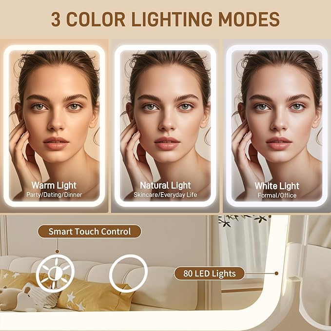 Makeup Mirror with Lights, Rechargeable Mirror with 2X/3X/10X Magnification, Portable Vanity Mirror with for Travel/Desk, Valentines Day Gifts for Her