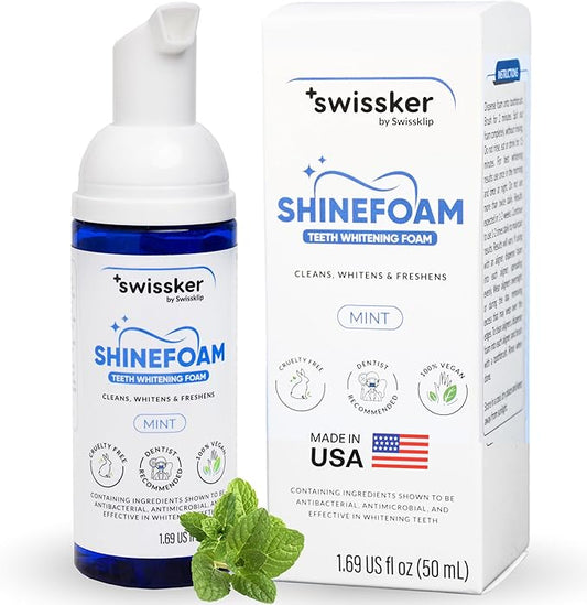 Swissker by Swissklip ShineFoam | Teeth Whitening Foam | Mint Flavor Whitening Toothpaste | Teeth Whitener I Professional Teeth Whitening Kit | 100% Vegan - Made in USA - 1.69 oz - Pack 1