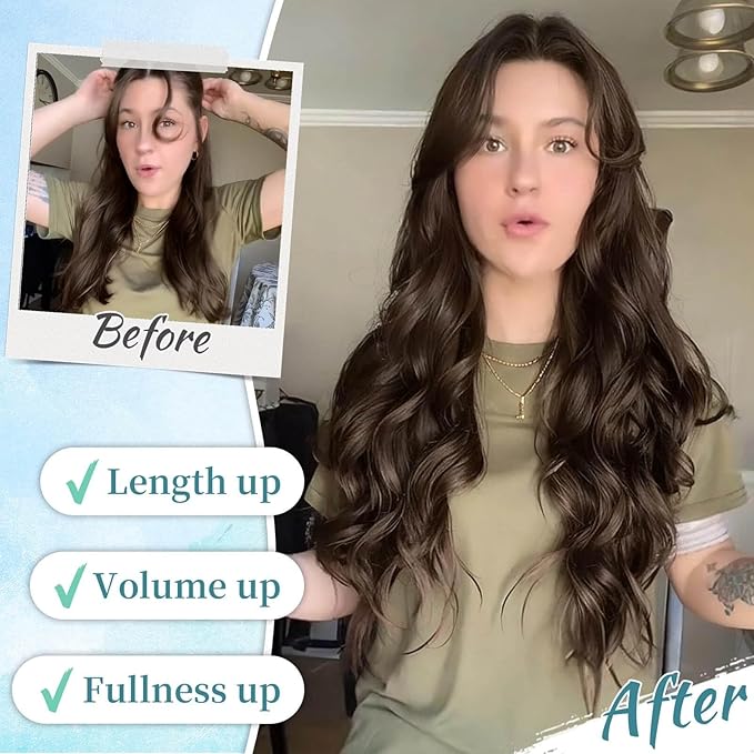 KooKaStyle Hair Extensions Long Wavy 4PCS Thick clip in hair extensions Hairpieces Chocolate Brown Fiber Double Weft Natural Synthetic Hair Extensions 20 Inch for Women
