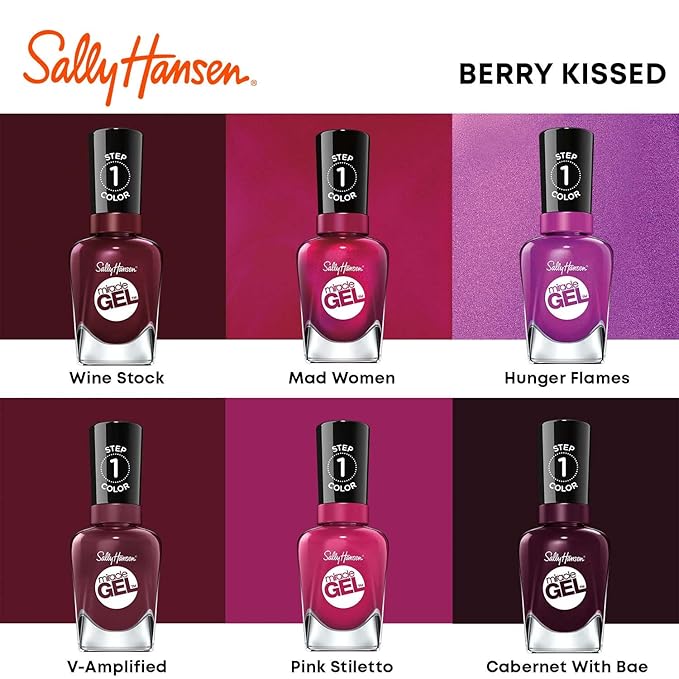 Sally Hansen Miracle Gel Salon Quality Nail Polish | Gel-Like Formula, Two-Step System, No UV Light Needed, Long Lasting | Opaque, Shimmery | 529 Hunger Flames | Purple Nail Color