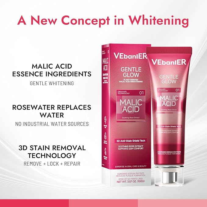 MALIC Acid Teeth Whitening Toothpaste,Natural Care Deep Stain Removal&Plaque,Fluoride Free,Non Toxic,for Adults, Kids and Sensitive Teeth，with Niacinamide，3.57oz.