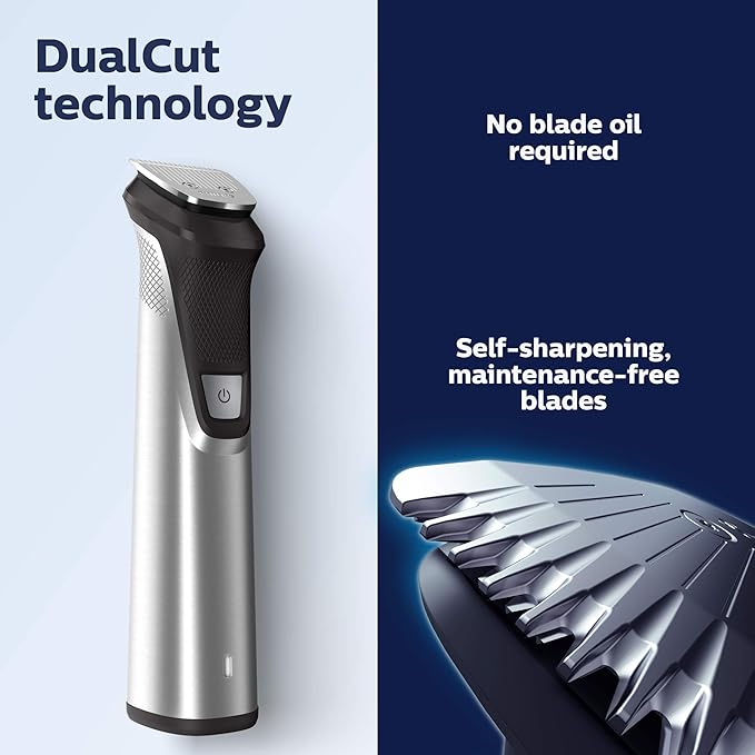 Norelco Philips Multigroom Series 7000 23 Piece Mens Grooming Kit, Trimmer for Beard, Head, Body, and Face - NO Blade Oil Needed, MG7750/49