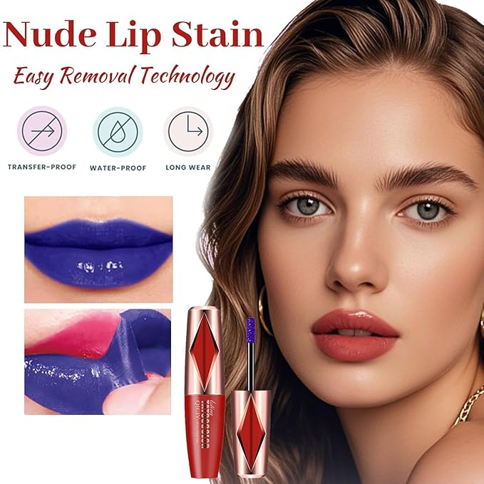 2Pcs Peel Off Lip Stain, Long Lasting Lip Stain Peel Off Masque, Waterproof and Transfer Proof Nude Lip Tint, Peelable Tattoo Lip Gloss Liner, Formula for Elegant Finish Makeup Lip-Tint Set (#3)