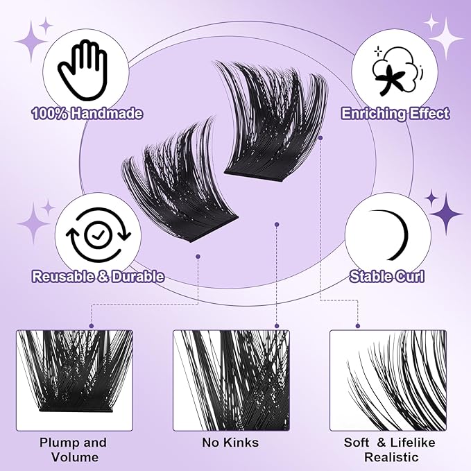 B&Qaugen Lash Clusters 300D Individual Lashes Eyelash Clusters Supersoft D Curl False Eyelashes 10-18 Mixed Eyelash Extension Wispy Volume Cluster Lashes DIY at Home(300D-10-18mm)