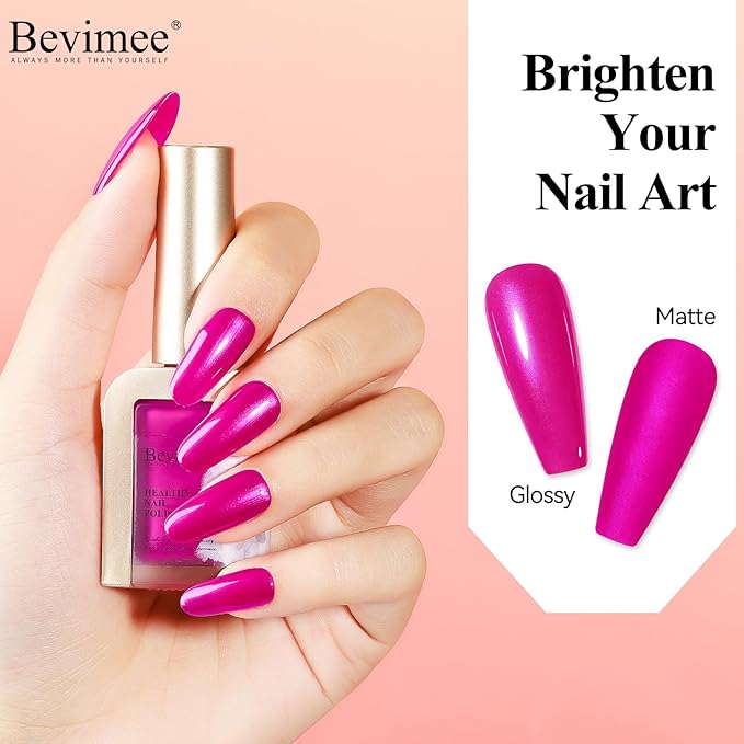 Nail Polish Quick Dry, Hot Pink Nail Lacquer Nail Art Polish Non-Gel Air Fast Drying, Shimmer Pink Nail Pigment High Coverage Fingernail Concealer Polish for Valentine's Day Gift
