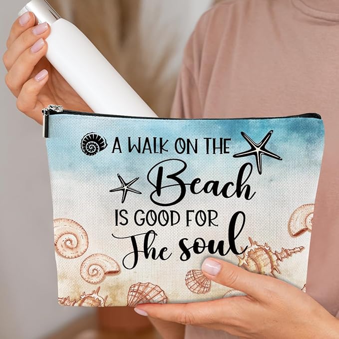 Funny Beach Gifts for Women Cosmetic Bag Travel Ocean Beach Vacation Essentials for Girls, Bestie, Friends, Summer Beaches Lover Makeup Bag Girls Trip Gifts Favors Stuff Birthday Christmas Graduation
