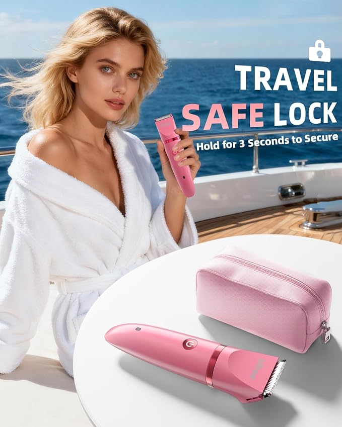 Ufree Bikini Trimmer Electric Razors for Women, Rechargeable Pubic Hair Trimmer Electric Shaver for Legs Body Hair, Bikini Shaver IPX7 Waterproof, Rose Red