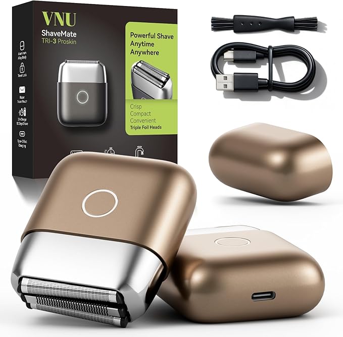 VNU Alloy Body Foil Shaver, Mini Pocket Shaver for Travel, Electric Razor for Men Face Beard, IPX7 Waterproof & 60-Day Standby, Gift for Men/Husband/Dad (Desert Titanium)