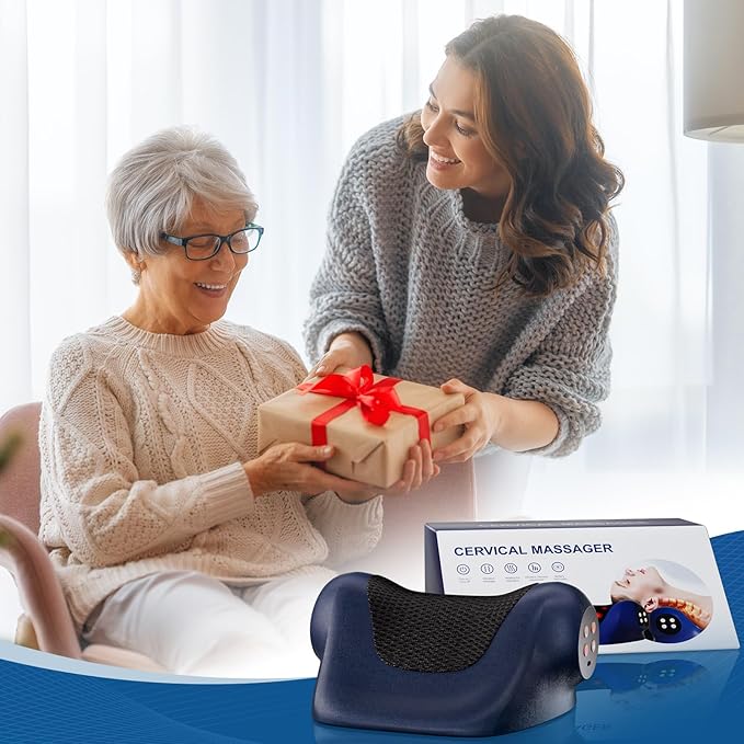 JDZ Neck Massager with Heat, 3-in-1 Electric Cervical Massager for Pain Relief with Hot Compress, Ergonomic Neck and Shoulder Relaxer Stretcher - ldeal Gift for Office Athletes Everyone etc, Blue