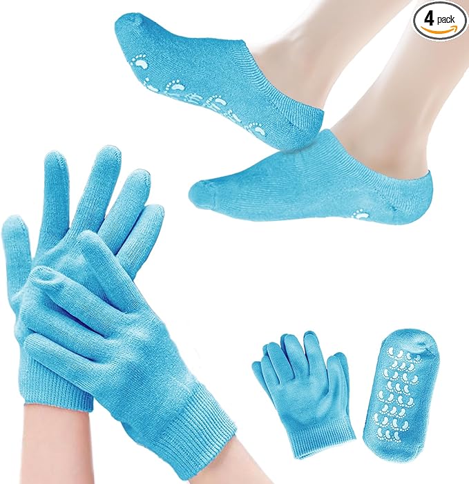 Moisturizing Gloves and Socks, Gel Spa Moisturizing Therapy Sock ＆ Glove, Overnight Gloves for Dry Hands, Repair and Soften Aging, Hand and Feet Care for Chapped and Dry Skin