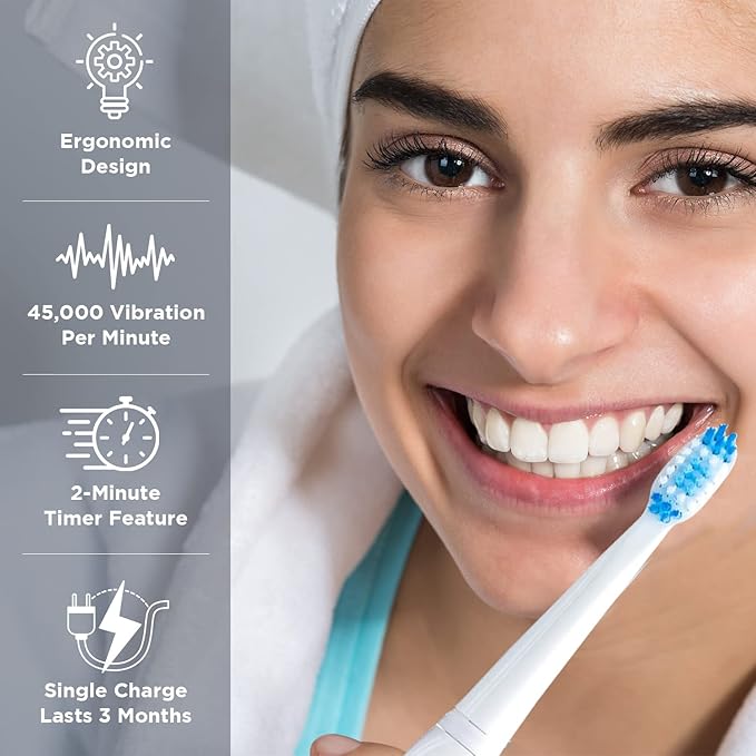 Pop Sonic USB Charge Anywhere Toothbrush (Purple) | Rechargeable w/Up to 40,000 Brush Strokes/Minute-Long-Lasting Dupont Nylon Bristles - for Teens & Adults with Quadrant Pacer & Timer