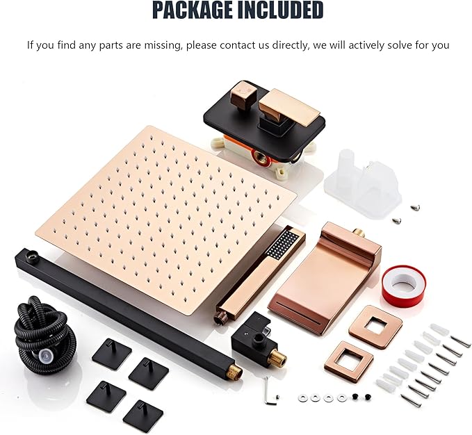 LCEVCGK Shower Faucet Set Complete with Tub Spout Matte Black and Rose Gold Shower System with 10 inch Rainfall Shower Head and Handheld Shower Rain Shower Combo for Bathroom Wall Mounted
