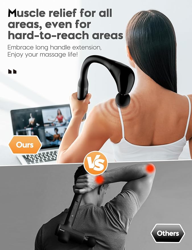 FVZ Massage Gun with Upgraded Extension Handle, 10MM Massage Gun Deep Tissue, Back Massager, Muscles/Neck/Shoulders/Waist/Legs Massager Portable for Pain Relief, Valentines Day Gifts for Him