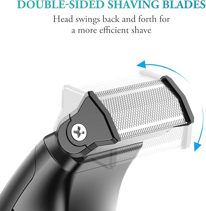 Body Hair Trimmer for Men - 6.0 Upgraded Electric Beard Trimmer, Christmas Gift 2-in-1 Dual-Head Shaver & Body Groomer for Face IPX6 Wet/Dry Use Groin & Ball Hair Painless Electric Razor Black