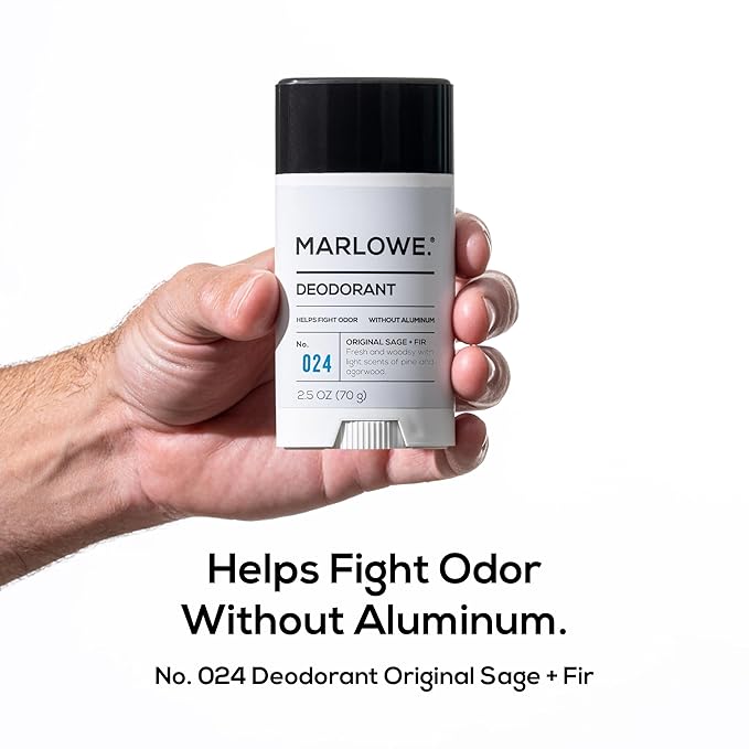 MARLOWE. No. 024 Natural Deodorant for Men 3-Pack | Aluminum Free Stick | Made with Coconut Oil, Shea Butter, Jojoba | Only No-Nonsense Ingredients that Work Best | Sage & Fir Scent