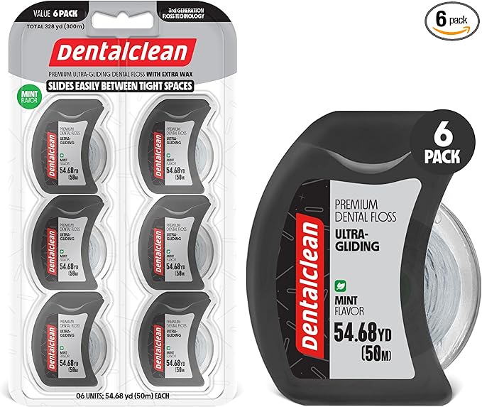 6 White Strip Dental Floss 50m - Ultra-Gliding Mint Flavor for Better Cleaning and Fresher Breath - Family Pack